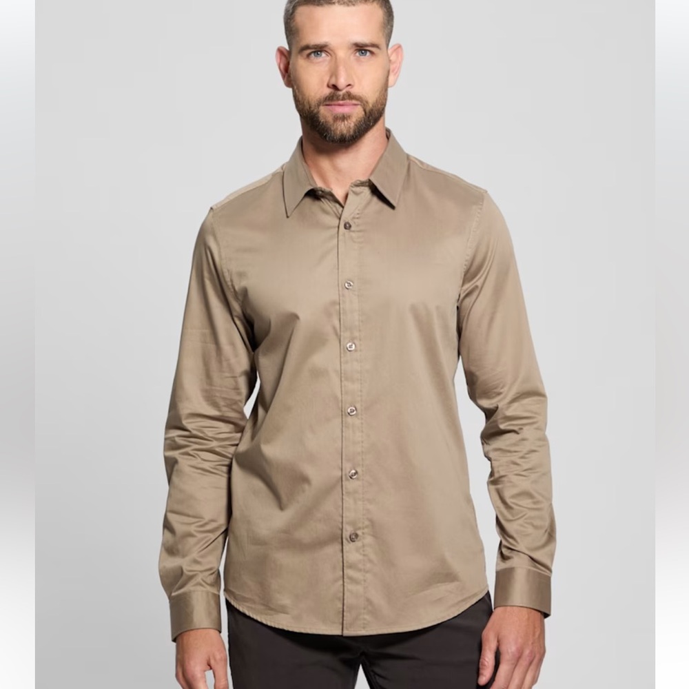 Guess NWT  XXL Brown Long Sleeve Dress Shirt
